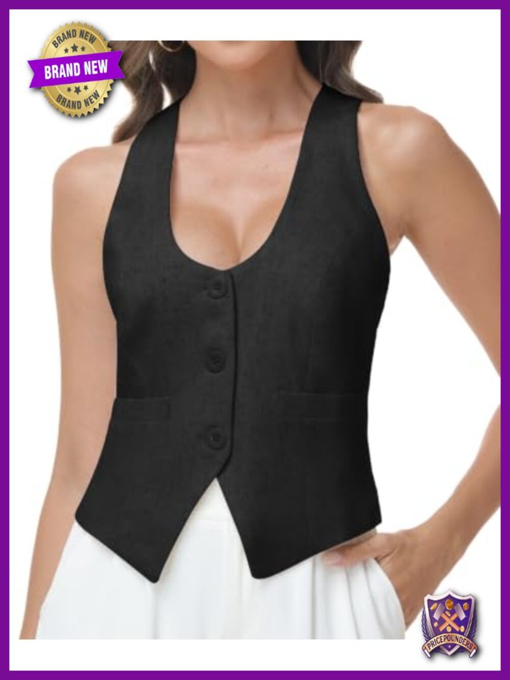 Women's Linen Blend V Neck Button Front Vest